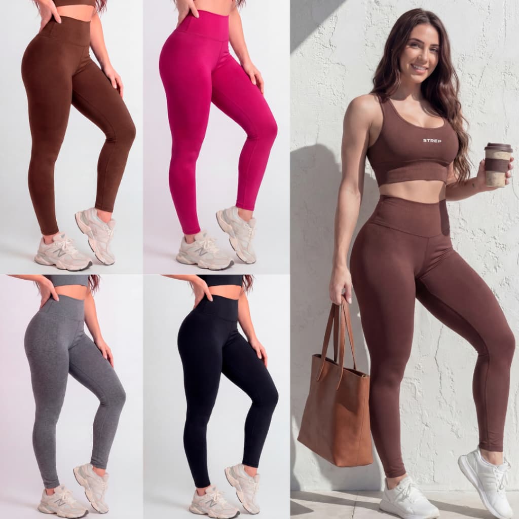 Kit 4 Calça Legging Feminina Cintura Alta Grossa Suplex Zero Transparência Fitness