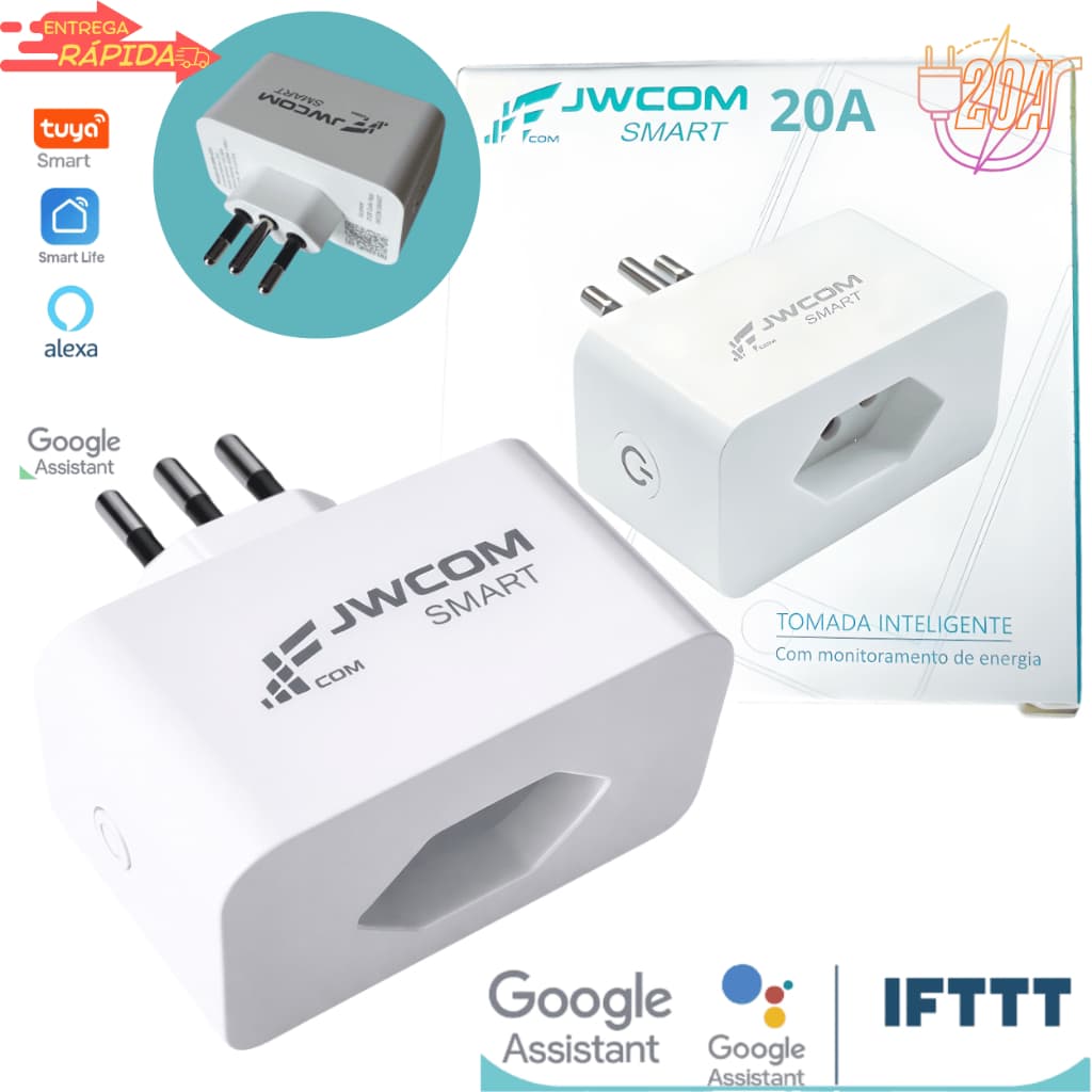Tomada Inteligente WiFi 20A 4400W Medição Energia kWh Alexa Google Smart Plug Bivolt