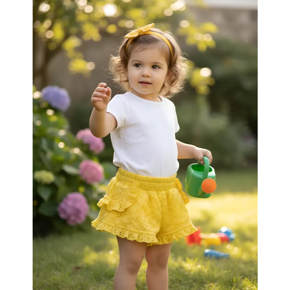 Short  Bebe Menina Milon E Amaro Algodão Laço Lese Luxo