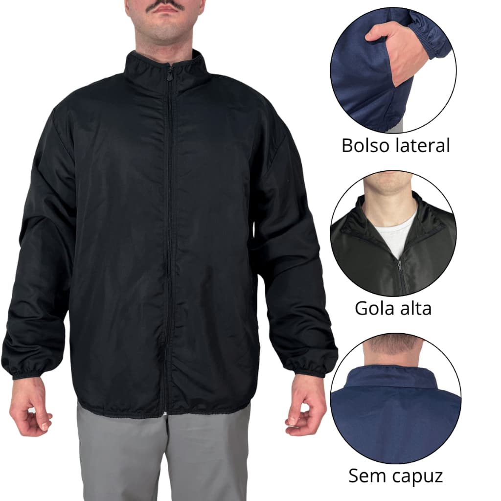 Jaqueta Masculina Tactel Sem Capuz lisa Uniforme gola alta Blusa frio Plus size sem forro