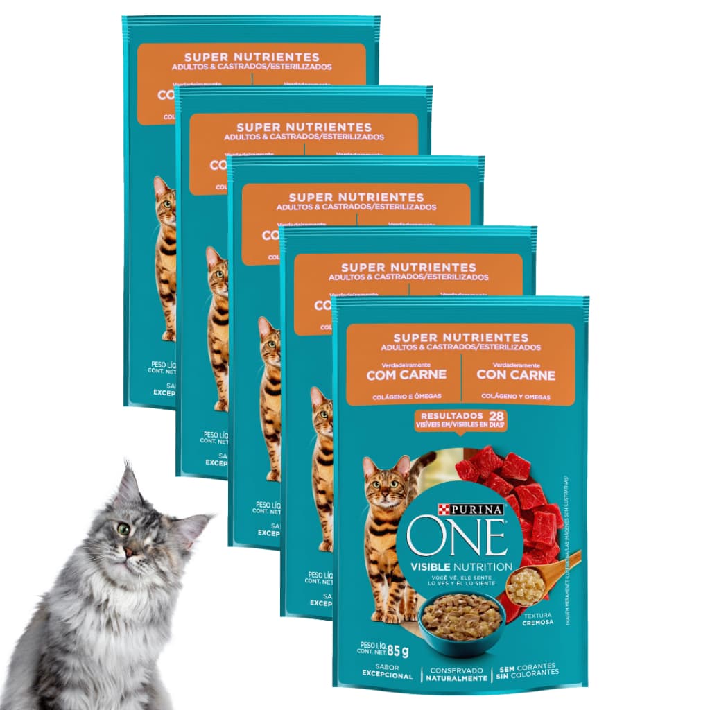 Kit Rações Úmidas Purina One Visible Nutrition Super Nutrientes P/ Gatos Adultos e Castrado 85g Cada