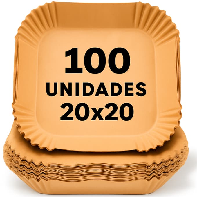 Kit 100 Forma Quadrada De Airfryer Descartável Antiaderente De Papel Cozinha 20x20 16x16