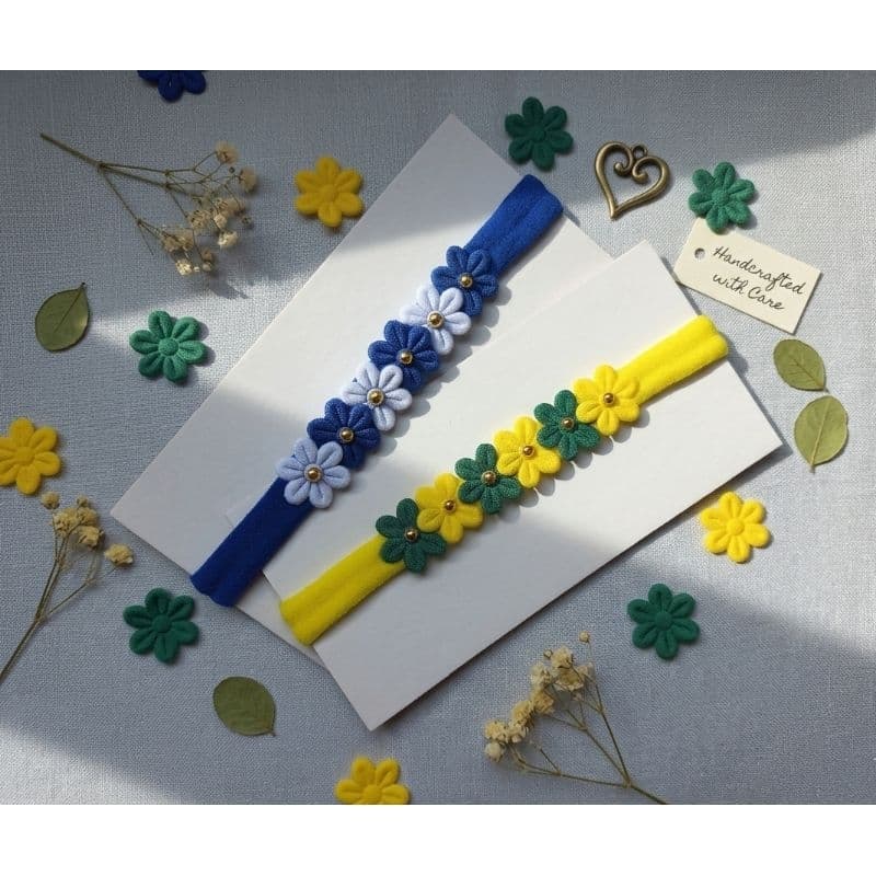 Faixa Floral Copa do mundo Brasil com aplique de flores e pérolas/ Faixa de Cabelo infantil menina.