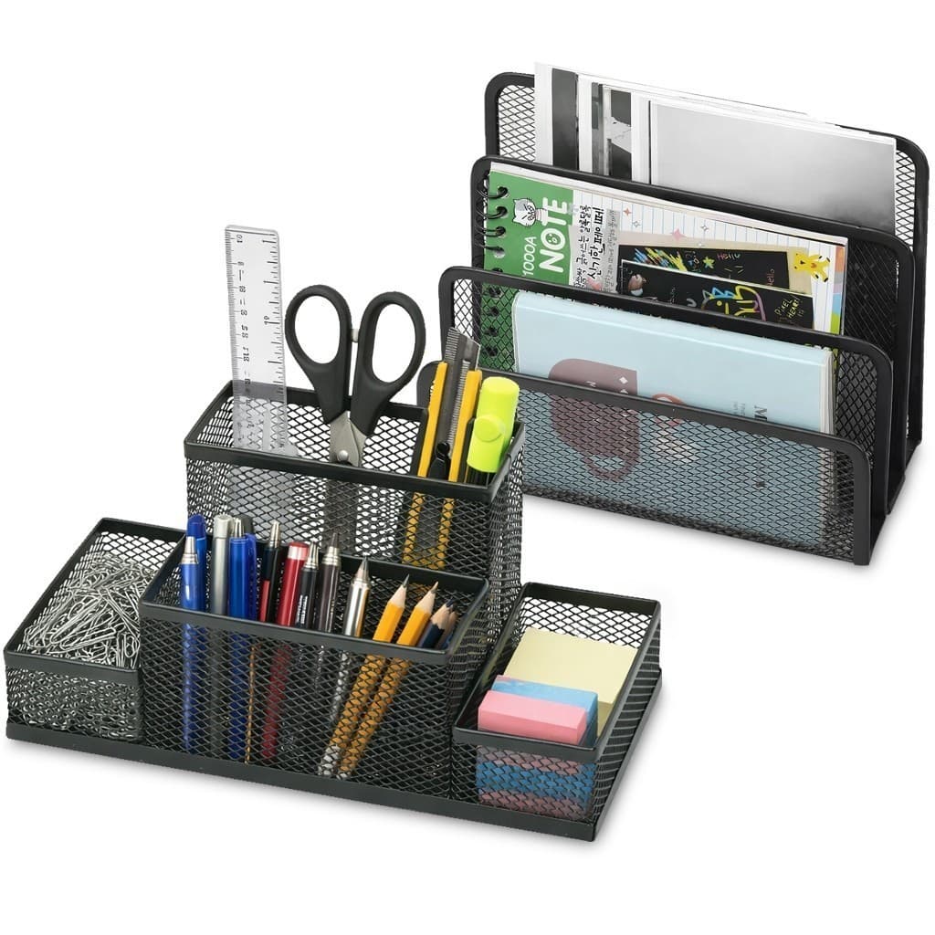 Kit 2 Organizador Mesa Escritório Porta Caneta Envelope Treco Divisórias Metal Aramado Multiuso