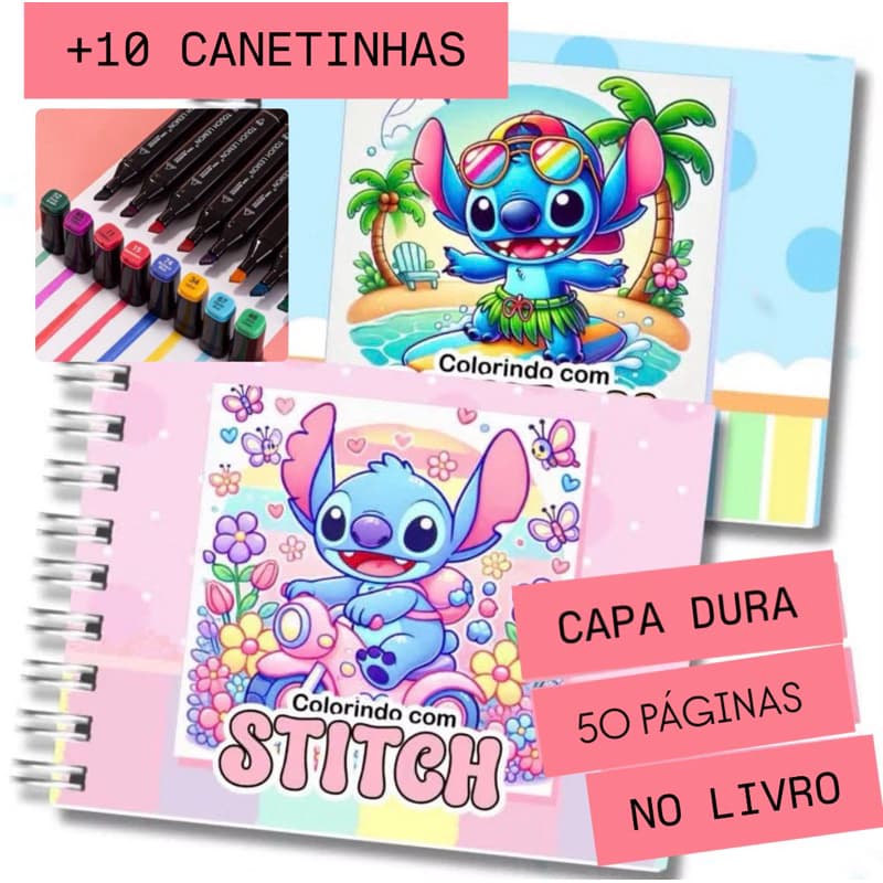 Caderno BOOB GOOD STCH + 10 Canetinha - Livro de Colorir com 50 Folhas Capa dura Caderno de Colorir Premium BOOB GOOD.