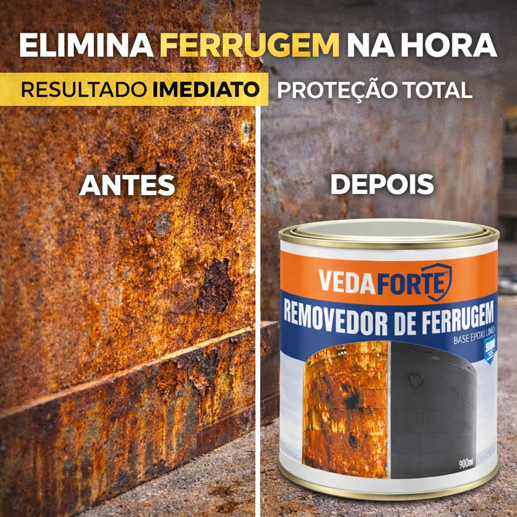 Removedor de Ferrugem Epóxi 900ml Veda Forte Profissional Secagem Rápida Anticorrosivo