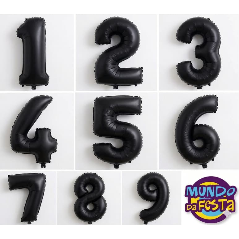 Kit 2 Balão Numero16Pol Metalizado Preto Fosco Número 40CM Aniversário Festas Decorações Preto