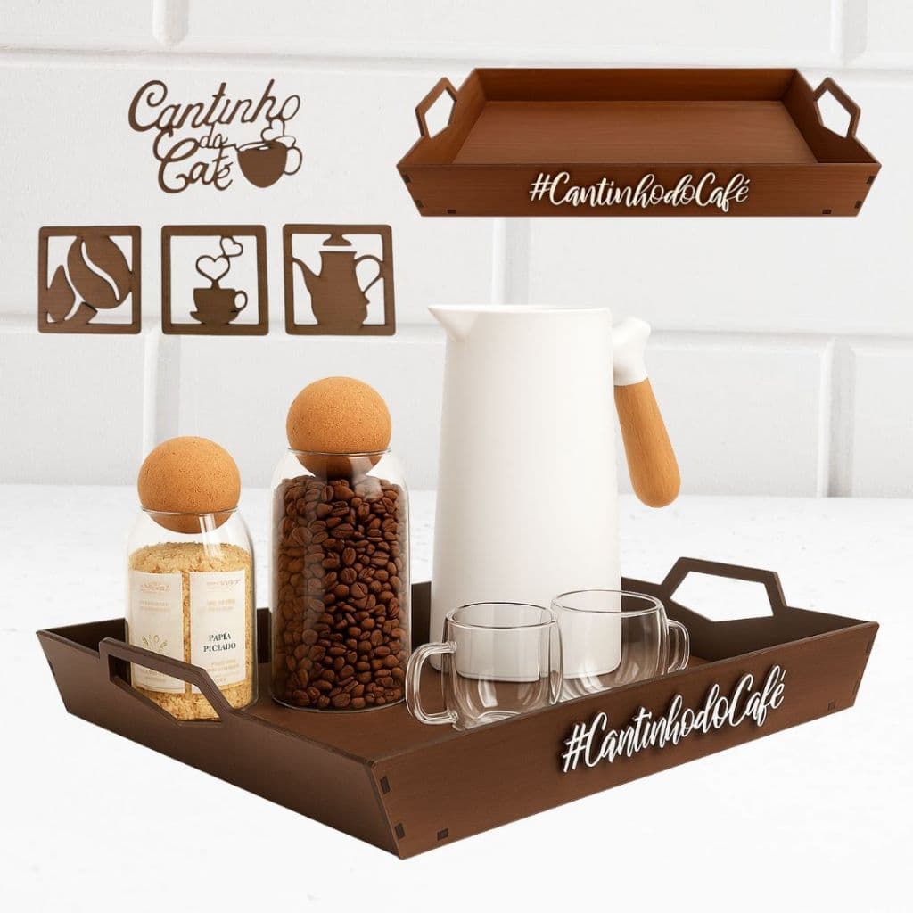 Bandeja Decorativa Cantinho Do Café MDF Para Cozinha Moderna Organizada Com Estilo E Funcionalidade