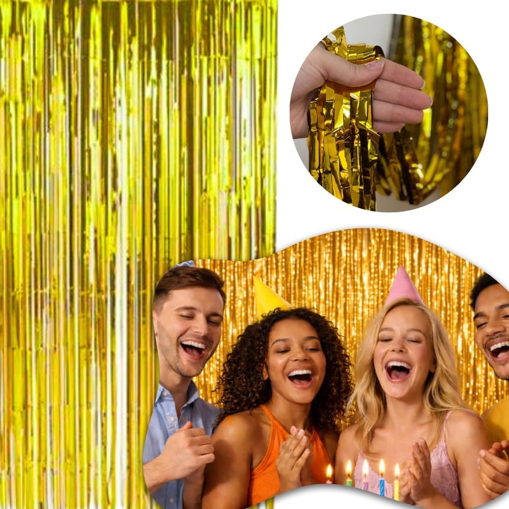 Cortina Metalizado para Festa 1/2/3/4 un Painel Decoração 1mx2m Fita Metalizada Várias Cores