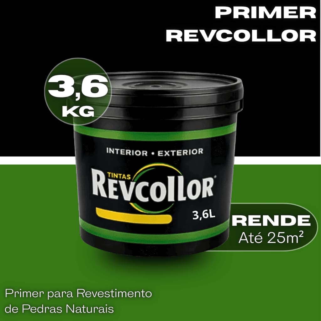 Fundo Primer Para Pedra Natural 3,6Kg Alta Cobertura e Fixação Acrílica Revcollor Profissional