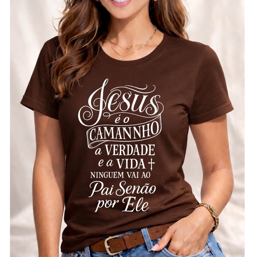 Camiseta Jesus Caminho Verdade Vida Gospel Feminina Algodão Premium Top