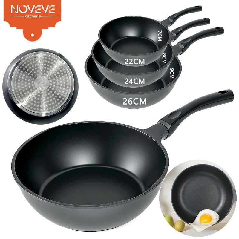 3 kit Wok de Alumínio com Revestimento Antiaderente Teflon, Leve e Prática para Cozinha