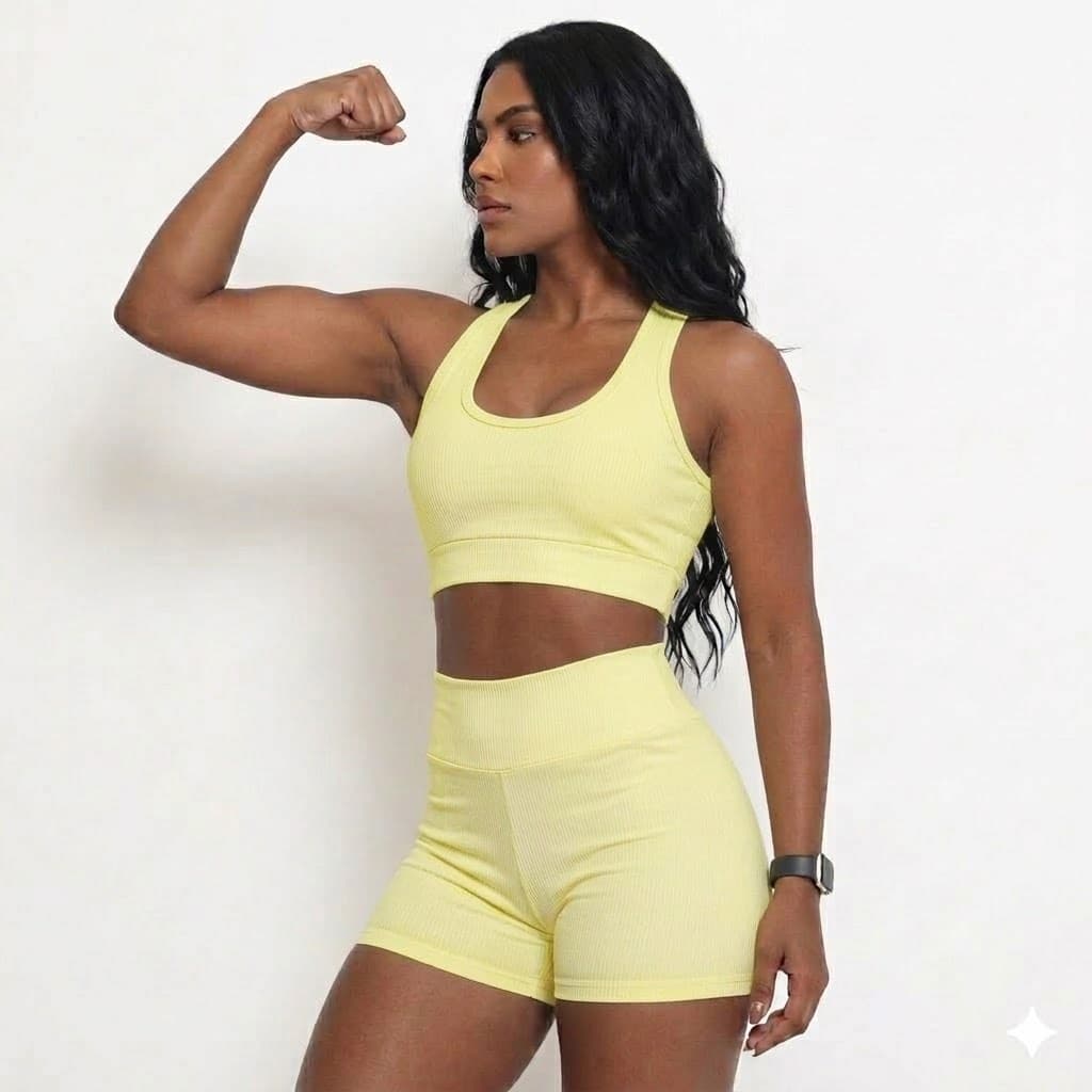 Conjunto Feminino Top Crossfit + Short Forrado Suplex Cós Alto Academia