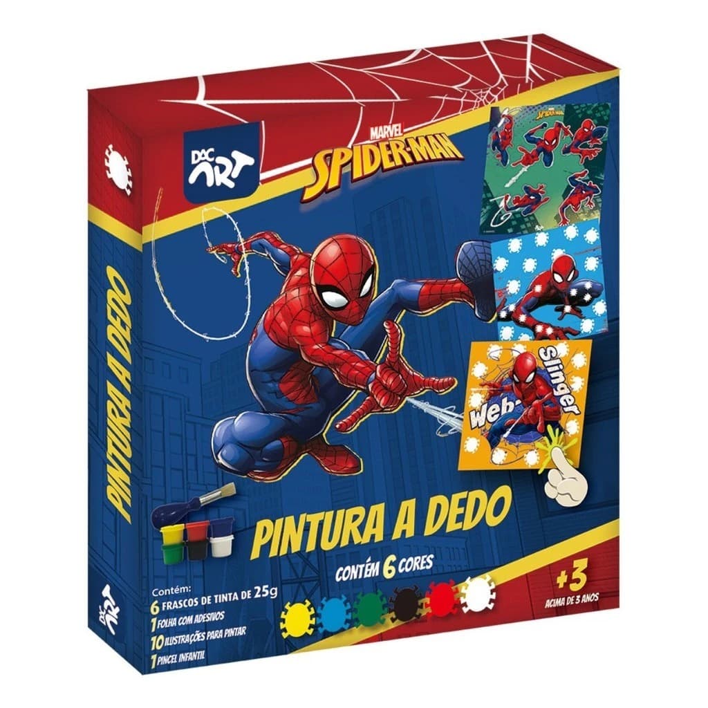 Pintura A Dedo Homem Aranha e Princess Conjunto com 18 Peças, Pincel e Tinta Infantil DAC Original