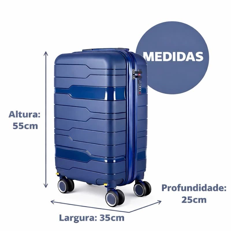 Mala Bordo 10KG Polipropileno Maldivas Sul Ultra resistência Varias Cores Rodinhas Giratória 360°; Envio imediato