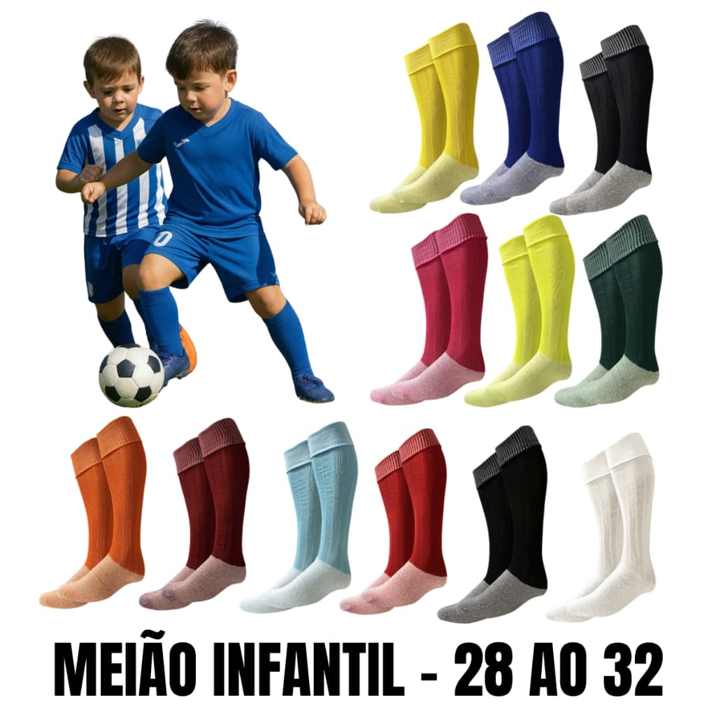 Meião Infantil Esporte Futebol 28 ao 32 Todas As Cores Unissex Esportivo Profissional