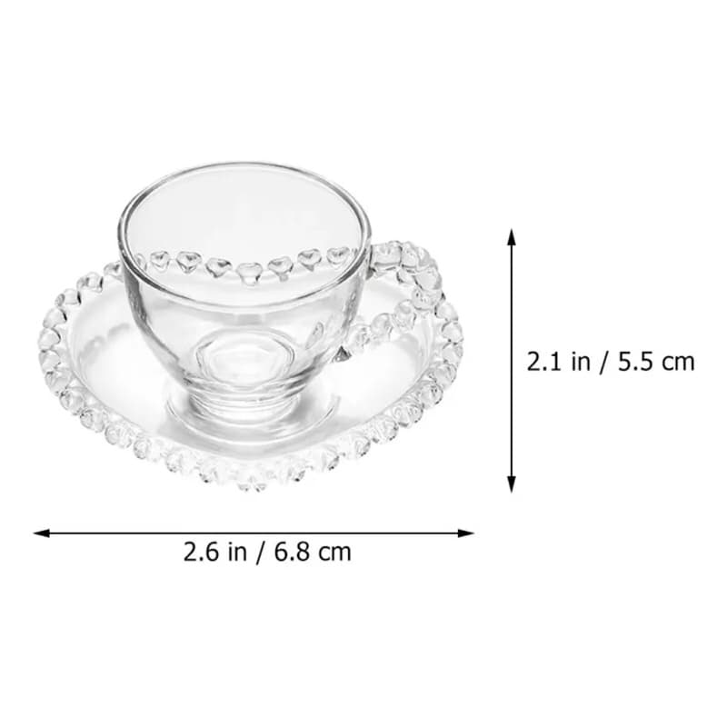 Xícara de Café em Cristal Transparente c/ Pires e Borda Coração 80ml Lyor