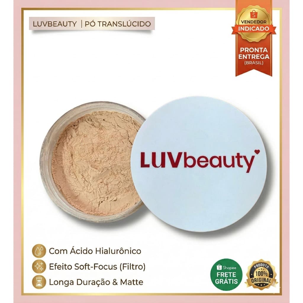 Pó Facial Luv Beauty  Bege Médio  - Textura Ultra Fina & Efeito Matte Natural Vegano