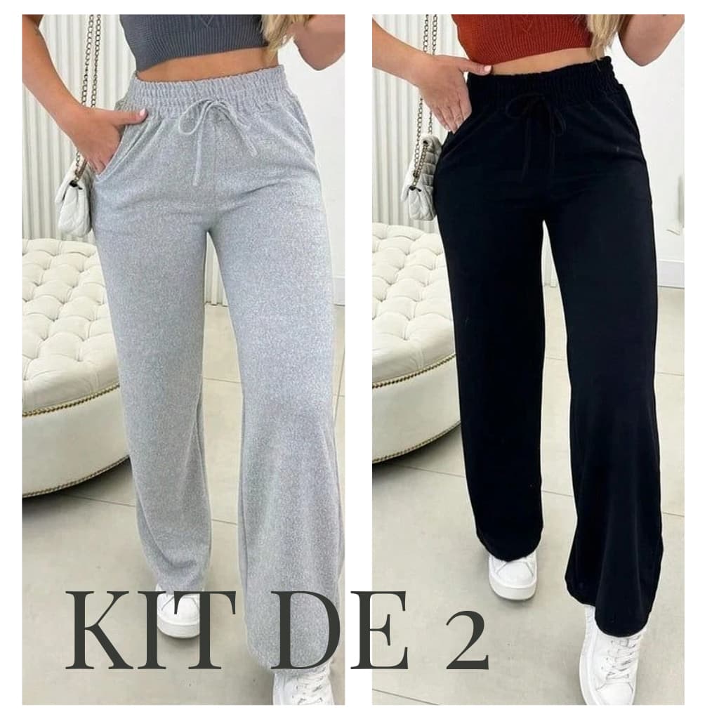 Calça Pantalona Feminina Tecido Lanzinha com elastico na cintura calça flare folgadinha