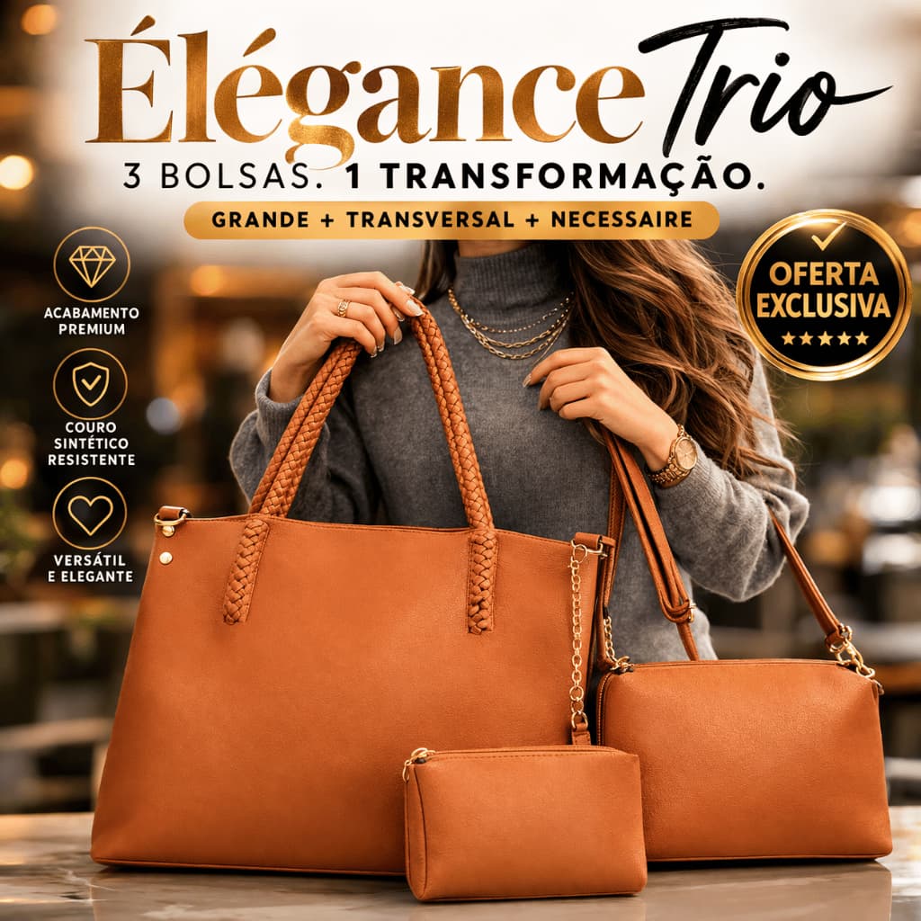 Kit Bolsa Feminina Conjunto 3 Peças Estilo Tote Grande E Elegante Caramelo dia a dia, trabalho  eventos passeio