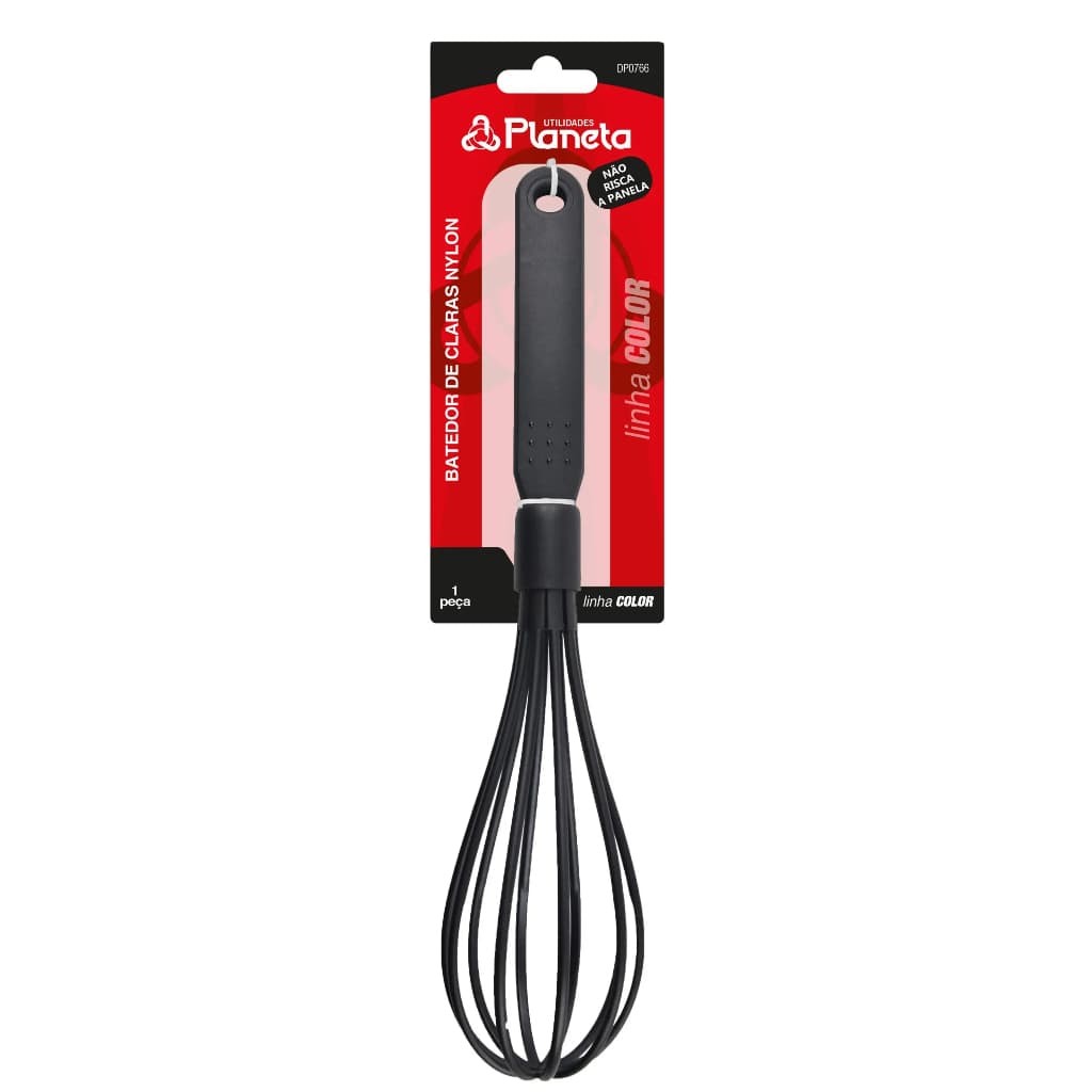 Batedor de Claras Bolo e Massas Fuet Nylon Tipo Pera Preto - Resistente e Profissional, 30cm
