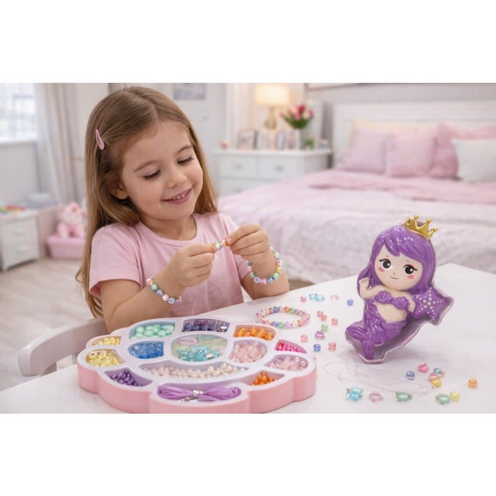 Kit Miçangas Infantil Sereia Pulseiras e Colares Criativos Educativos