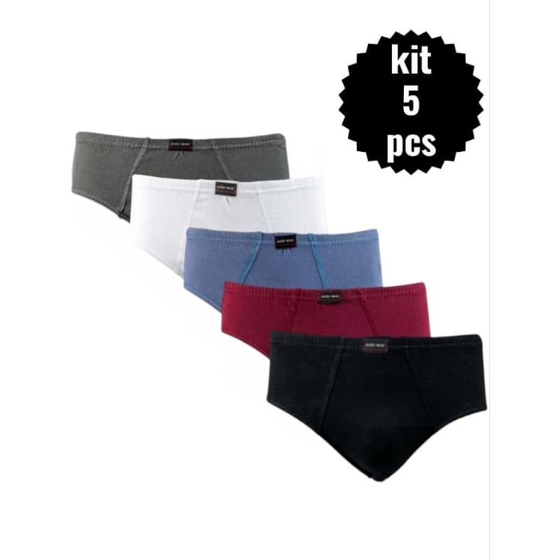 Kit com 5 Cuecas Masculina Slip Modelo Tradicional Em Algodao Cores Sortidas
