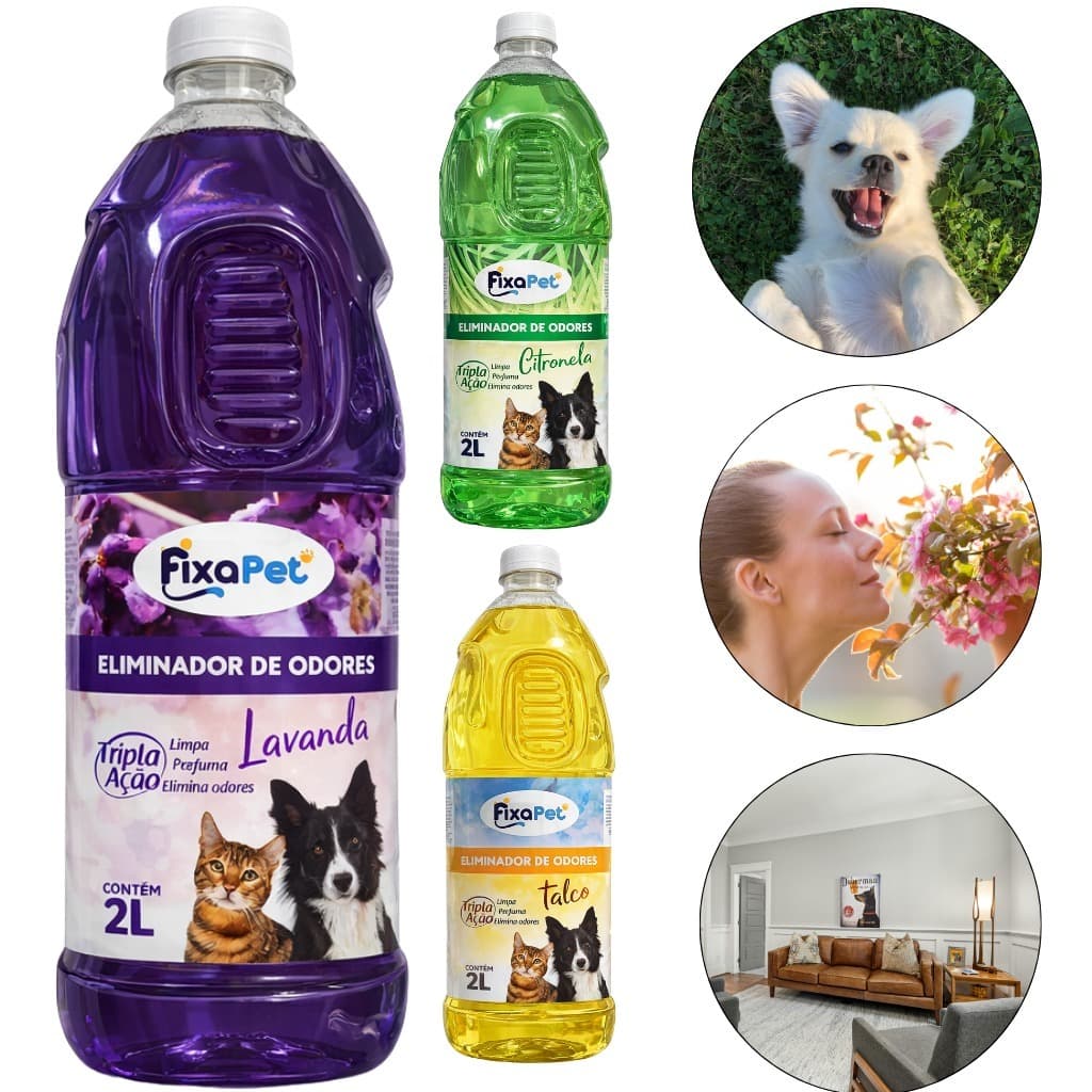 Eliminador de Odor Cheiro Fixa pet 2L Cachorro Gato Pet Lavanda Talco Citronela