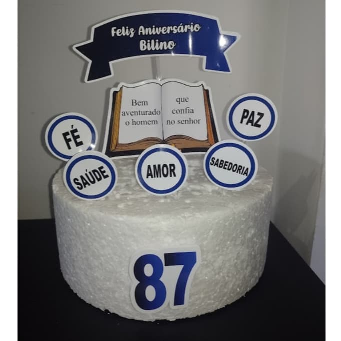 Topo de bolo  feliz aniversário Cristão - Topo de bolo cristão personalizado com nome -Festa Aniversário -Topper de bolo