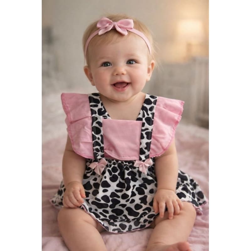 Romper Bebê Menina Mesversário Roupa Newborn Infantil Estampado Rosa Fofo Festa
