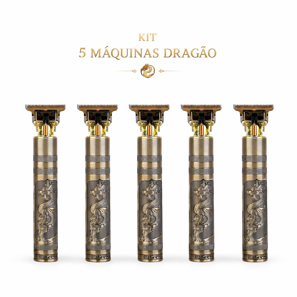 Kit 5 Máquinas Dragão de Cortar Cabelo e Barba Sem Fio Profissional para Acabamento