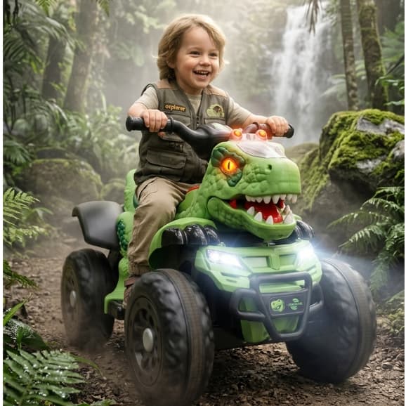 Quadriciclo Elétrico Infantil Dinossauro Rex 6V com Luz LED Som USB Até 30kg 🦖