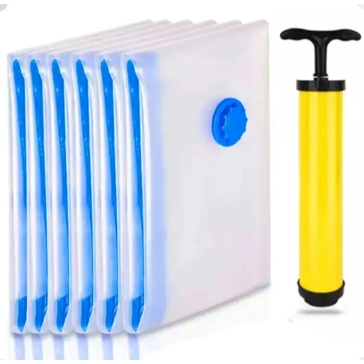 Saco À Vácuo Viagem Mala 50x60 Cm Organizador Kit 6 + Bomba