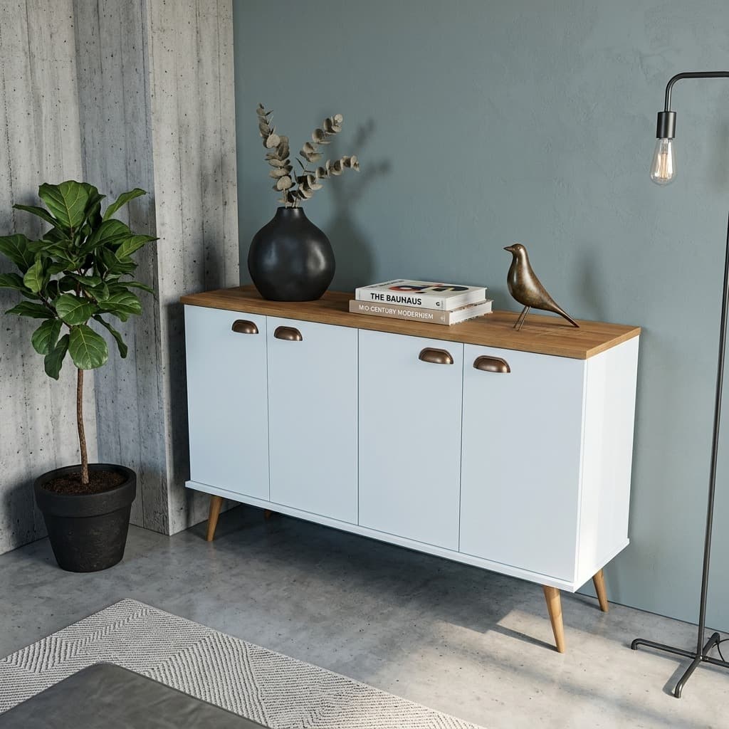 QUEIMA DE ESTOQUE - Buffet Organizador 120cm 4 Portas Retrô Pés Palito Sala Cozinha