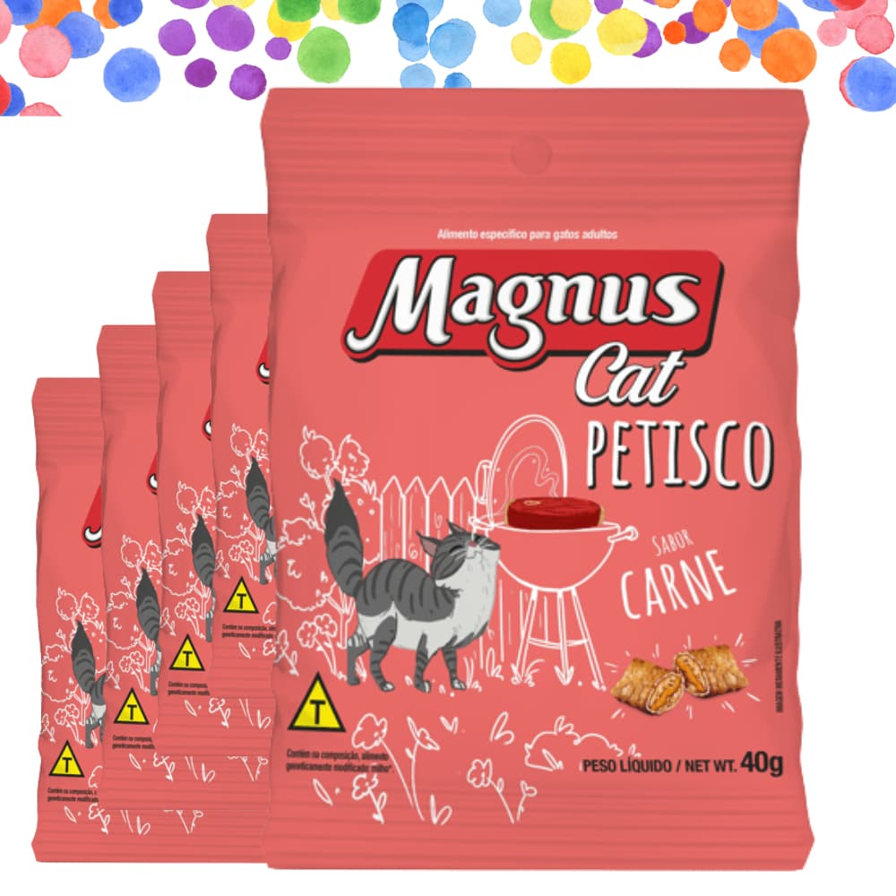 MAGNUS CAT PETISCO SABOR CARNE 40G - KITS COM 5, 7 OU 10 UNIDADES