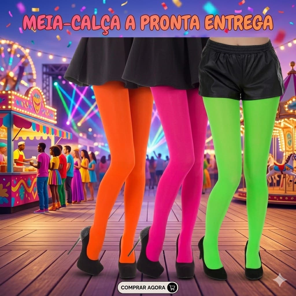 Meia Calça Neon Festa Luz Negra, Carnaval, Bloquinho festa fantasia