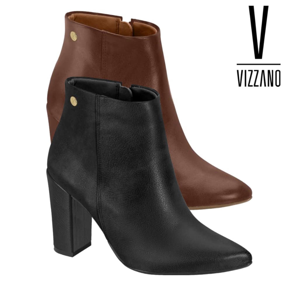 Bota Feminina Vizzano Cano Curto Salto Alto Grosso Casual Bico Fino Confortável Original