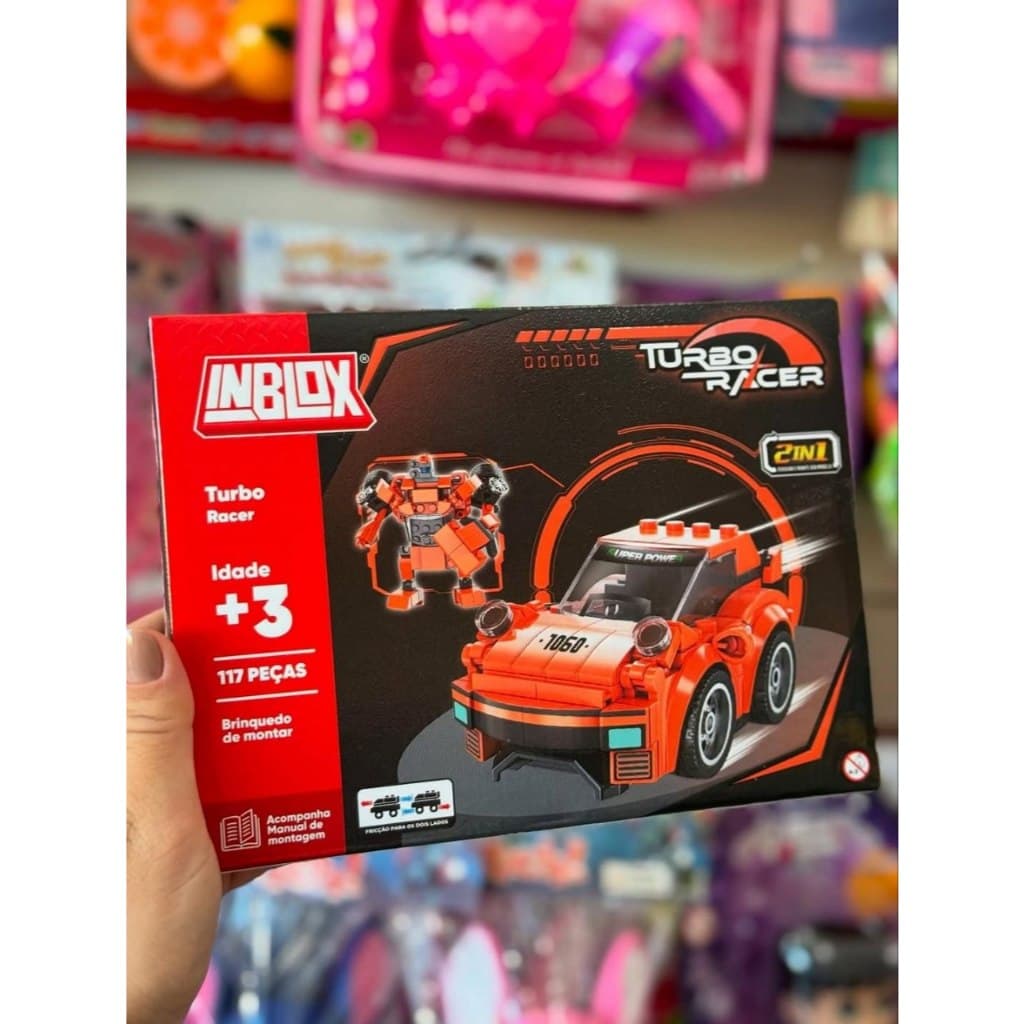 Carrinho de Montar 2 em 1 Turbo Racer 115 Peças em blocos Brinquedo Educativo Infantil igual minecraft