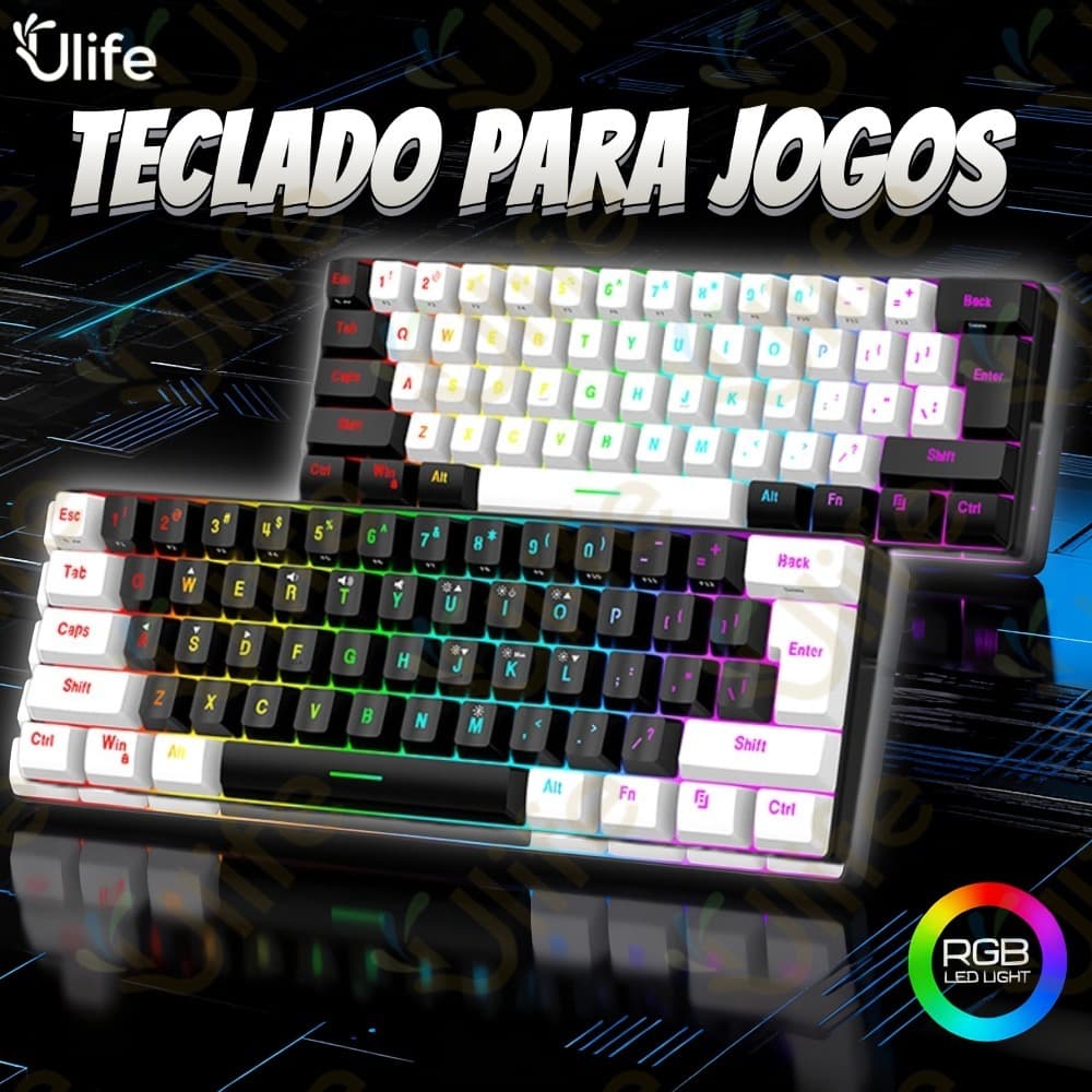 Teclado com fio 61-Key RGB Backlight Mini Compact TYPE-C Cabo de alimentação plugáve-UF
