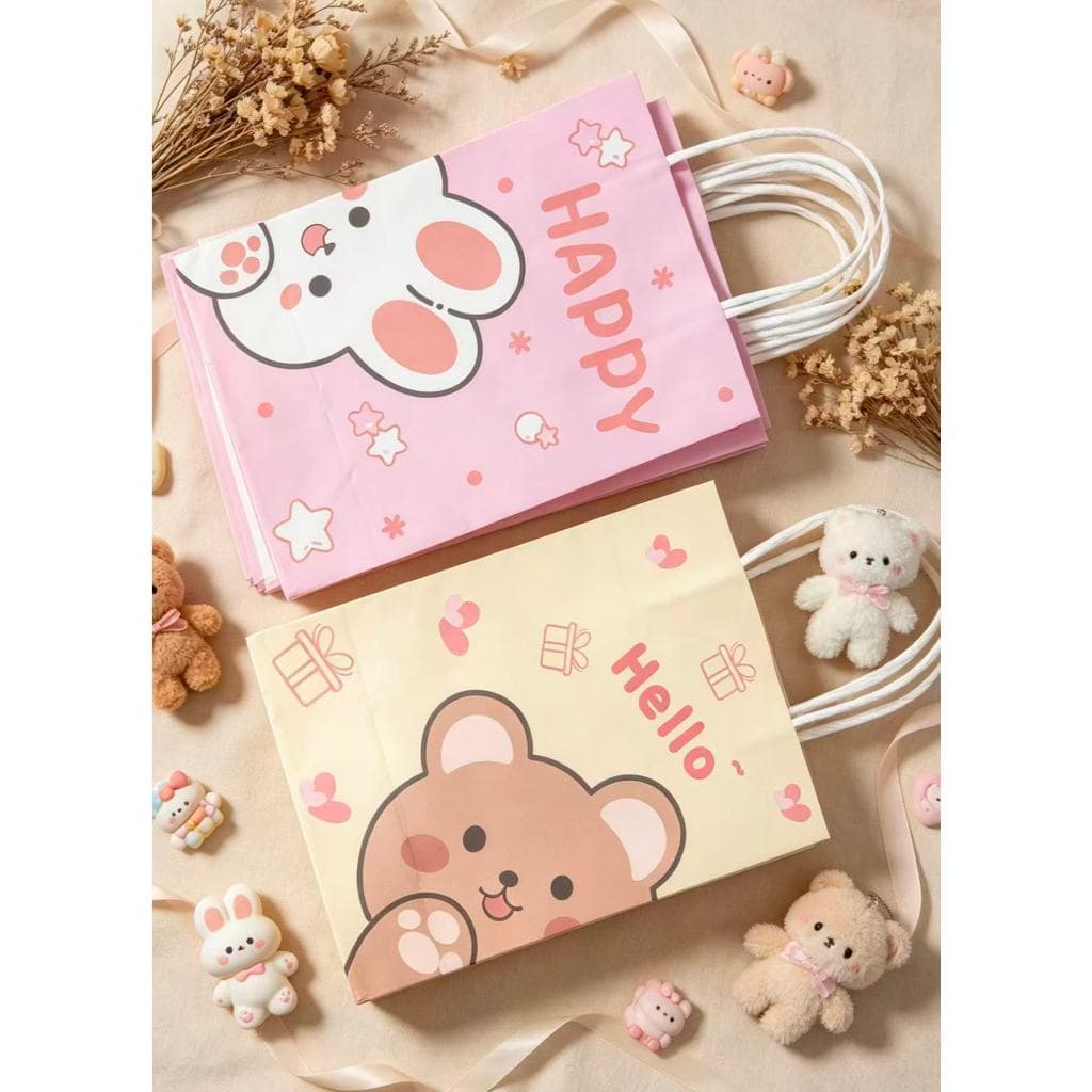 Sacola de Presente para Aniversários e Festas Estilo Fofo Coelhinho e Urso
