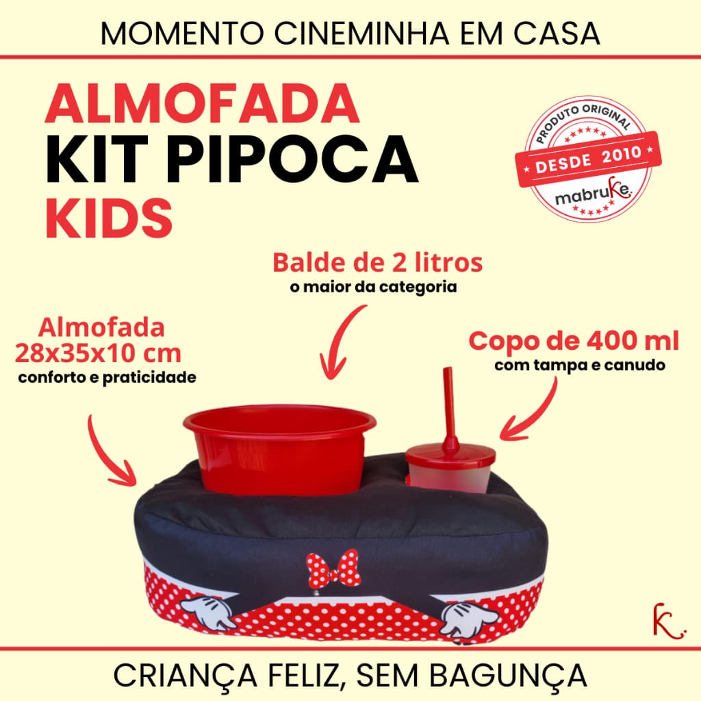 Kit Almofada porta pipoca Kids MINNIE Balde 2l + copo 400 ml