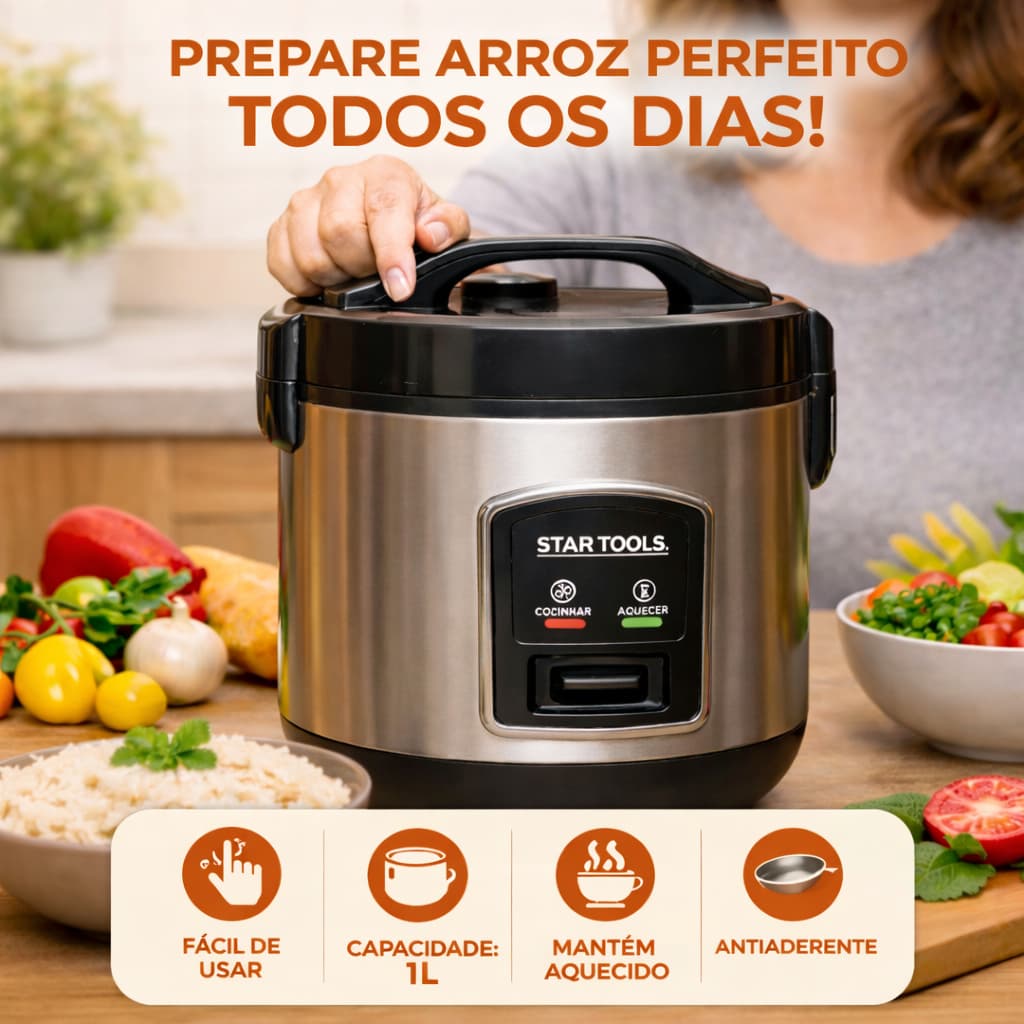 Panela Eletrica Compacta Cozinha Feita Facil Preparo Arroz 1 Litro 127V