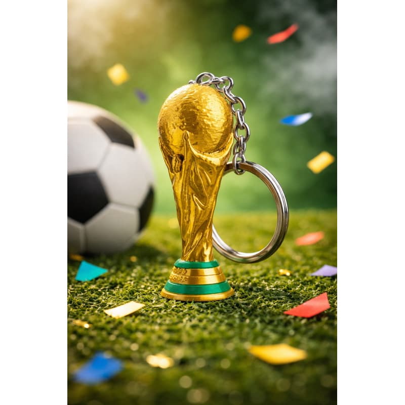 Chaveiro Taça do Mundo 3D Dourado – Mini Troféu Futebol Copa Presente Criativo Torcedor