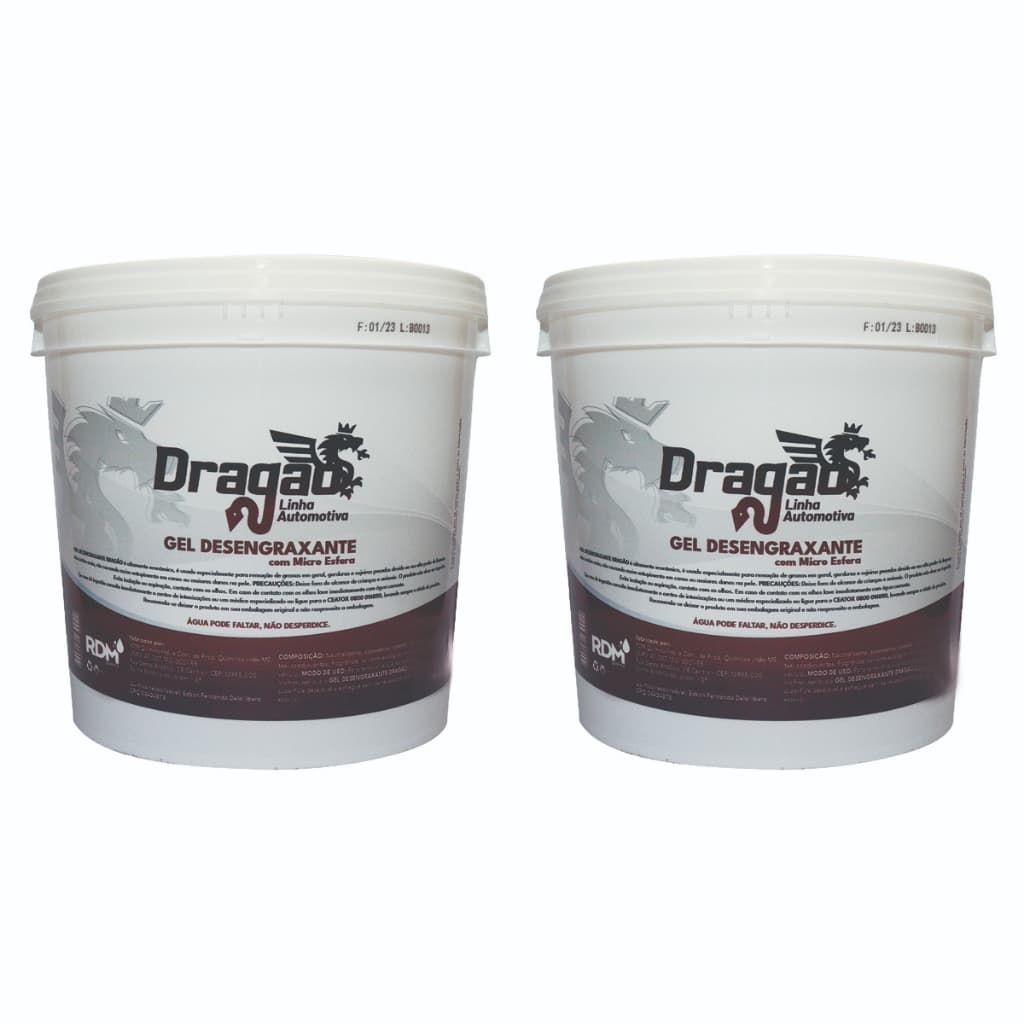 Kit 2 Pasta Sabão Gel Desengraxante Biodegradável Branco Dragão Para Lavar Mãos