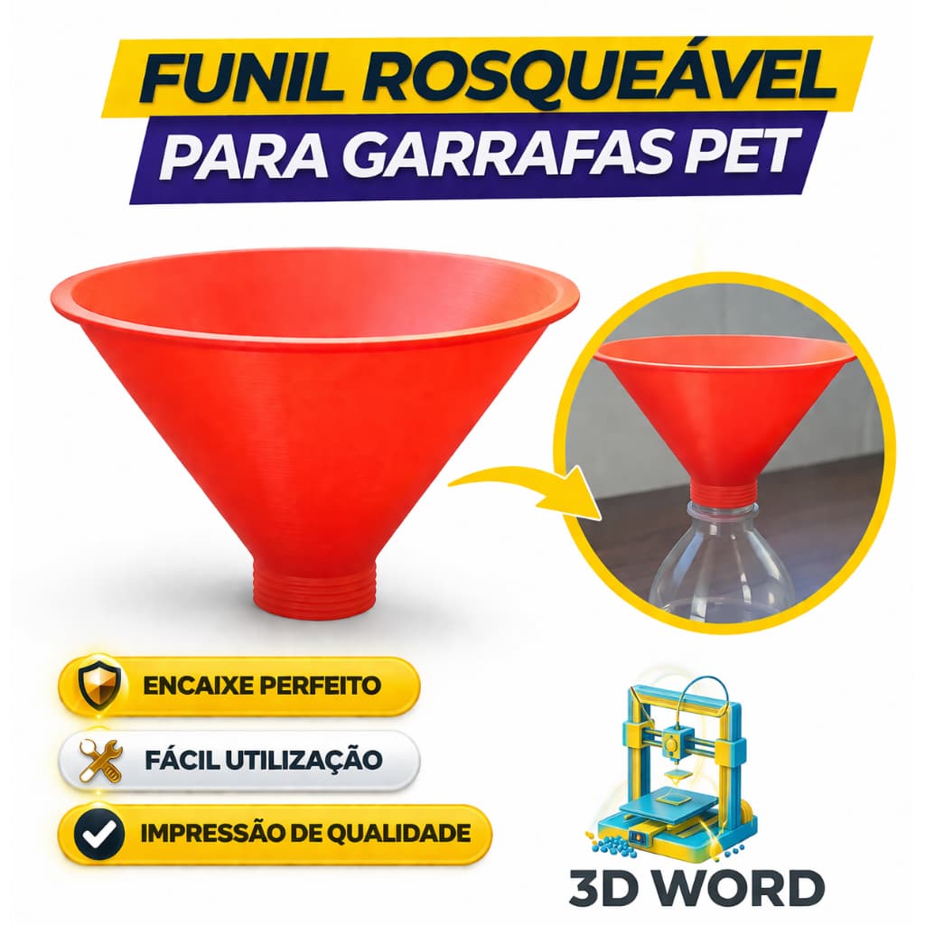 Funil Rosqueável para Garrafas PET – Ideal para Armazenamento de Alimentos | Adaptador | Conector | Rosqueado