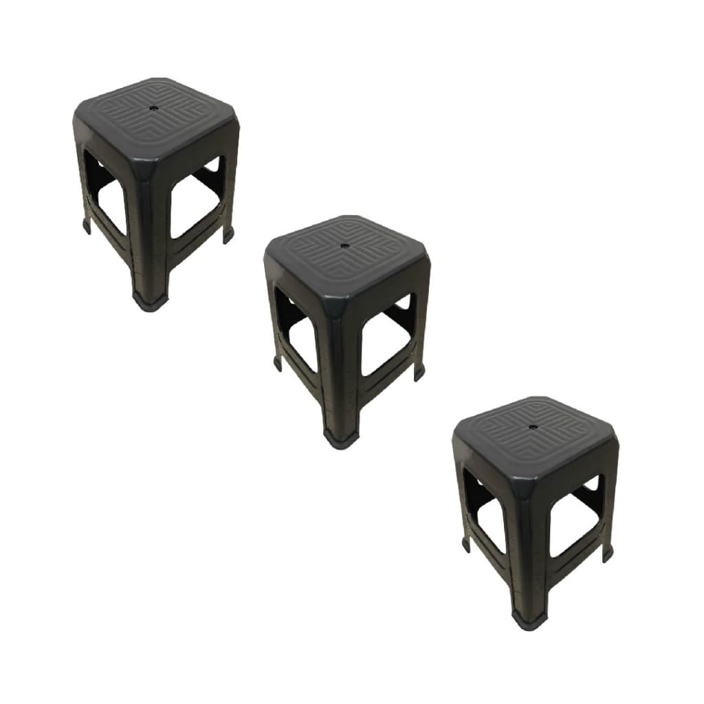 Kit e 3 bancos plástico churrasco festa preto reforçado até 130kg