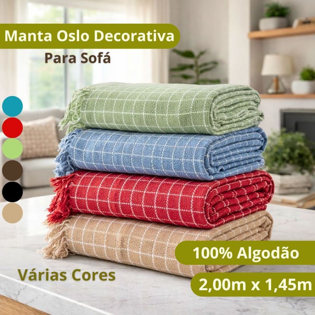 Manta Oslo para Decoração de Sofá 100% Algodão Macio 2,00m x 1,45m