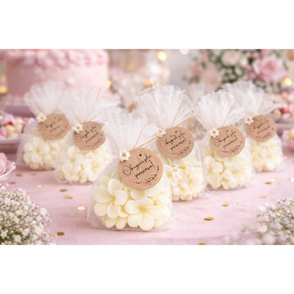50 Velas Lembrancinha Flor de Jasmim 15gr Vela Aromática Cera de soja/Coco- Cor Cru