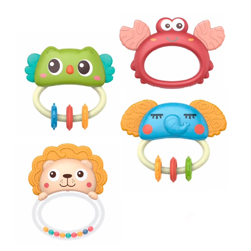 Kit Baby Chocalhos Pimpi com 4 Bichinhos Macios e Divertidos