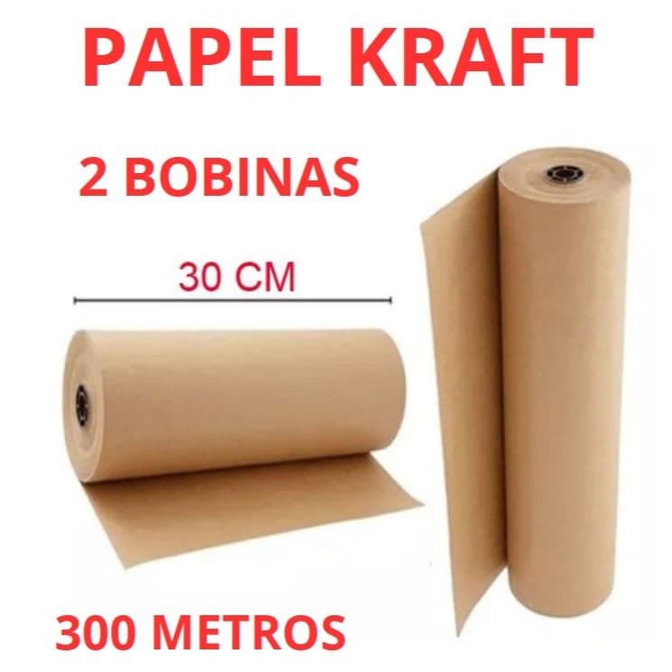 2 Bobina Papel Kraft Bobina 30cm Aprox. 5 KG 300 metros (cada)  Pardo Embalagem Caixa